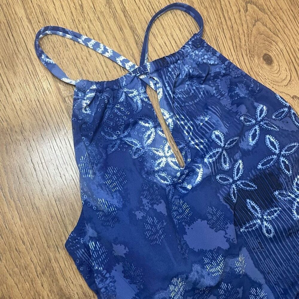 NWOT Garnet Hill Signature OnePiece Blue Shibori Patchwork Print Swimsuit Size 2 - Picture 4 of 8